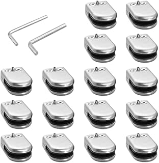 Proster Glass Clamps 16PCS 6-8mm Adjustable Glass Bracket Stainless Steel 304 Glass Clip Clamp Bracket Flat Back for Handrail Balustrade Staircase S Size