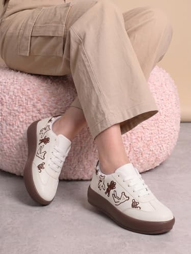 Image of TRYME Women's Stylish Platform Sneakers | Cute Teddy Bear Lace-Up Shoes Trendy Casual Footwear