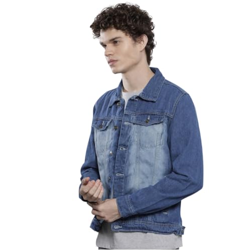 Image of The Indian Garage co MenSlim Fit Solid Denim Trucker Jacket