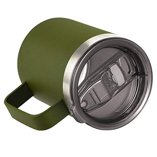 Image of 12oz Stainless Steel Insulated Coffee Mug with Handle, Double Wall Vacuum Travel Mug, Tumbler Cup with Sliding Lid, Army Green