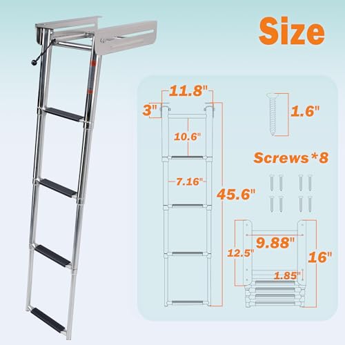 4-Step Stainless Steel Sliding Dive Ladder - Telescoping Ladder for Pontoon Boat, 900 lb Capacity