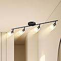 BoostArea 4 Light Led Track Light,Glass Lightshade Track Lighting Kits,4 Way Modern Ceiling Spot Lights for Kitchen,Dining Room,Bedroom,Hallway,Flexibly Rotatable Light Head,Black,Not GU10 Bulb