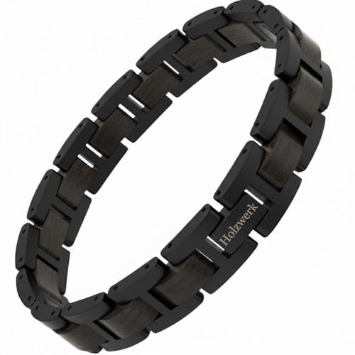 Holzwerk UNTERSEE Natur Holz Armband für Damen und Herren Holzarmband Herrenarmband Damenarmband Schwarz Braun Einstellbar inkl. Armbandkürzer und Aufbewahrungsbox