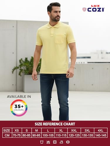 Image of Lux Cozi Men's Polo T-Shirt Regular Fit Half Sleeves with Pocket | Cotton Blend Polo Neck Collar T-Shirt for Men | Casual, Office Comfortable Breathable T-Shirt | Stylish Plain Tee