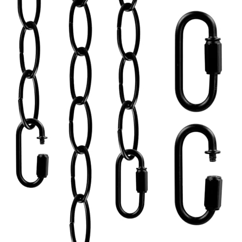 Rkoyes 6 Feet Industrial Black Light Fixture Chain, 72 Inches Long, Metal Chain for Hanging Plants with Detachable Link, Decorative Black Chain for Hanging Chandelier, Lamp, Baskets, Bird Feeders