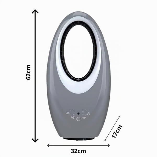 Bilake Ventilador Sin Aspas | 50W 3 Velocidades | Mando y Temporizador | Oscilante, Seguro y Silencioso (Gris | Con Luz Led)