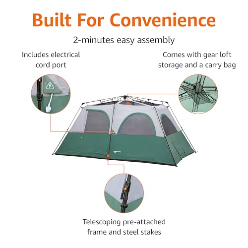 Image of Amazon Basics Instant Camping Tent with Rainfly, Weather-Resistant, Quick Setup