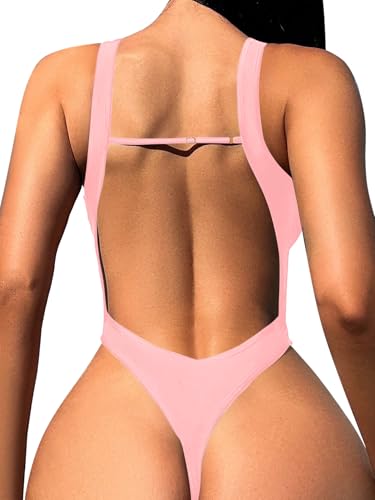 Image of Foxiny Sexy Backless Cheeky High Cut Leg Thong V Neck One Piece Swimsuit
