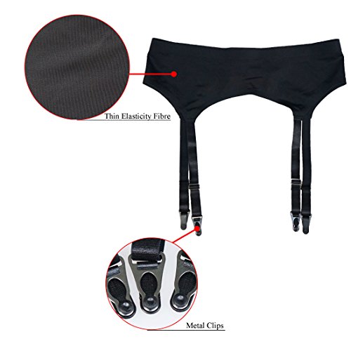 Tvrtyle Women Black Seamless 4 Wide Straps Metal Buckles Sexy Garter Belt For Stockings S506B (Medium) #TOP2