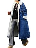 Minetom Damen Lang Mantel Winterjacke Jeansjacke Denim Jeans Warm Verdicken Plüsch Fleece Gefüttert Parka Jacke Lange Outwear A Dunkelblau XXL