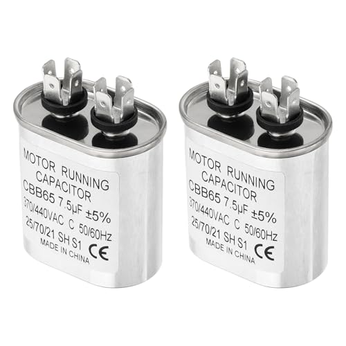 PATIKIL Condensador AC De 7.5uF 7.5MFD 370-440V, 2 Piezas CBB65 Condensadores De Arranque Para Motor Condensador Doble Redondo Para Aire Acondicionado O Bomba De Calor Enfriamiento Directo