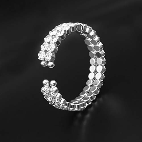 Jsea Womens Silver Tone 6Mm Rhinestone Open Cuff Bracelet Bangles Gold Tone Wedding Party Jewelry (Silver 2) #TOP5