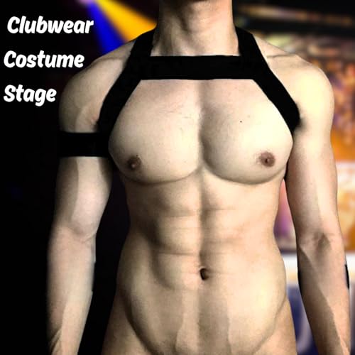 Men's Body Chest Harness Men's Shoulder Strap Chest Harness Harness Body Bandage Underwear Elastic Shoulder Muscle Bands with Bracelet Clubwear3