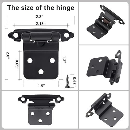 20 Pack 10Pairs 3/8 inch Inset Kitchen Cabinet Hinges, Semi-Concealed Black Cabinet Hnges, Self Closing Cabinet Door Hinges with 100pcs Screw for Frame Cabinet in Kitchen, Bathroom and More - Thumbnail 2
