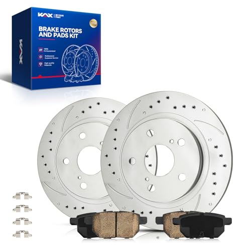 Image of KAX Rear Brake Kit, Drilled and Slotted Brake Rotors, Ceramic Brake Pads | Fits Scion xB 2008-2015, Toyota Corolla iM 2017-2018, Scion iM 2016, Pontiac Vibe 2009-2010, Toyota Matrix 2009-2011 2013