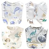 [NITONAMI] 食事用エプロン ベビー エプロン 離乳食エプロン 立体的ポケット 袖なし ポケット付き 防水 軽量 名前入 保育園用 4枚セット