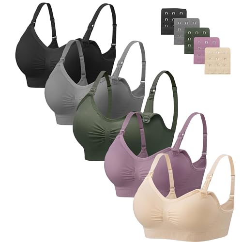 Angelhood Nursing Bra 5 Pack Womens Maternity Breastfeeding Bra Seamless Wireless Sleep Bra with Bra...