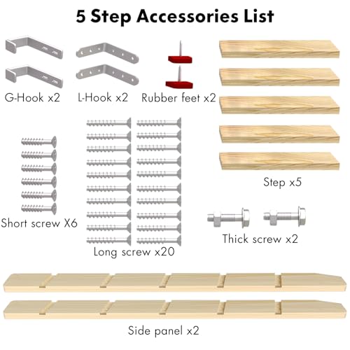Image of 50 inch 55 inch 60 inch Black Wood Bunk Bed Ladder, Lofted /Dorm /RV Bed Bunkbed Ladders with 4in Extra Wide Steps and Non-Slip Pads, Replacement Wooden Ladder for Motorhome /Camping (Wood Color, 55in /140cm)