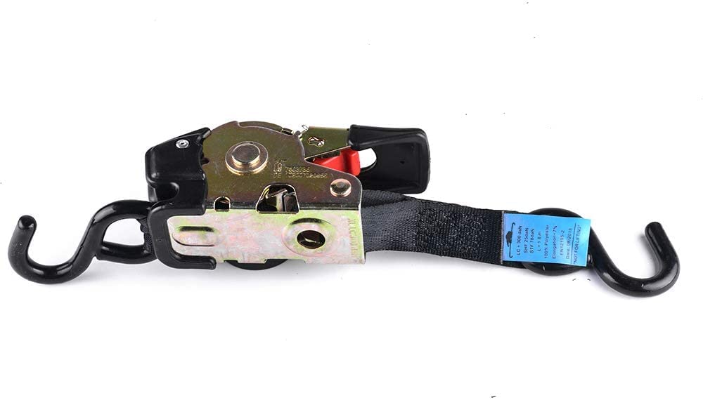 Oldbones - Cinghia retrattile a cricchetto da 2,5 cm x 183 cm, auto-contenuta, compatta, coppia di cinghie da carico con doppi ganci a S per fissaggio di moto, barche, rimorchi