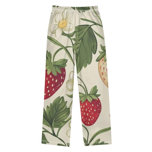 Strawberry and Floral Boys Long Pants Soft Trousers Elastic Waist Kids Lounge Bottoms with Pockets S-XL2