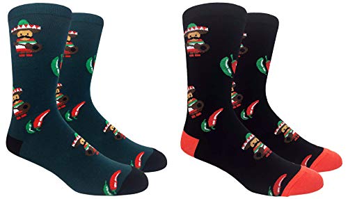 Mens Novelty Trouser Socks 2 Pair Set - Choose Prints (Chili Peppers)
