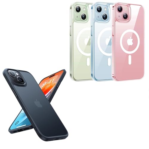 TORRAS Magnetic iPhone 15 Clear Case & Shockproof Hard Matte Slim iPhone 15 Black Case
