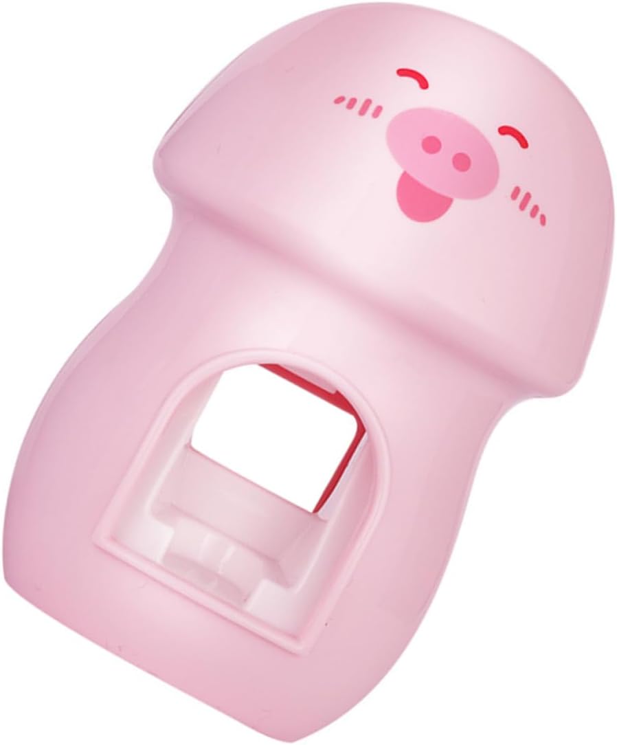 Unomor Adorable Pig Automatic Toothpaste Squeezer Wall-Mounted Toothbrush Holder Pink Cartoon Animal Design for Boys and Girls Bathroom Storage Organizer