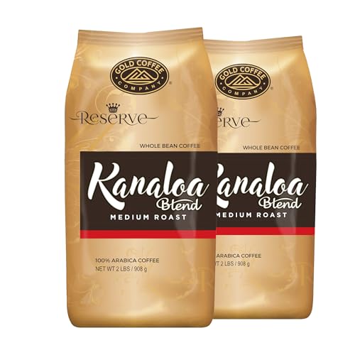 Gold Coffee Co. Kanaloa Premium House Blend - Medium Roast, Whole Bean 100% Arabica Coffee - Notes of Caramel, Honey, Mango Nectar 2 lbs. (Pack of 2)