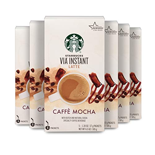 Starbucks VIA Instant Coffee Flavored Packets — Caffé Mocha Latte — 6 boxes (30 packets total)