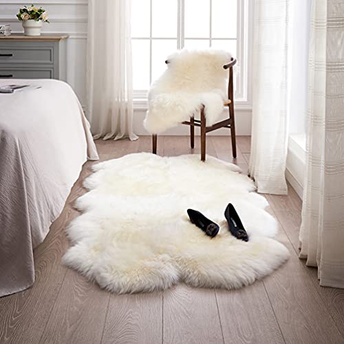 JXLOULAN Tapis Fausse Fourrure, Tapis en Peau de Mouton Synthétique Blanc 120x160 cm, Carpette Moelleuse pour Chambre à Coucher, Salon, Crèche, Jet de Divan de Décoration Chaise