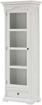 NovaSolo Provence Pure White Mahogany Wood Cabinet With Glass Door, 4 Shelves And Drawer