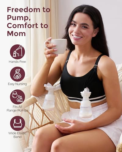 Momcozy Pumping Bra Hands Free, Breast Pump Bra with Widened Band, Pumping Nursing Bra in One, Adjustable Straps2