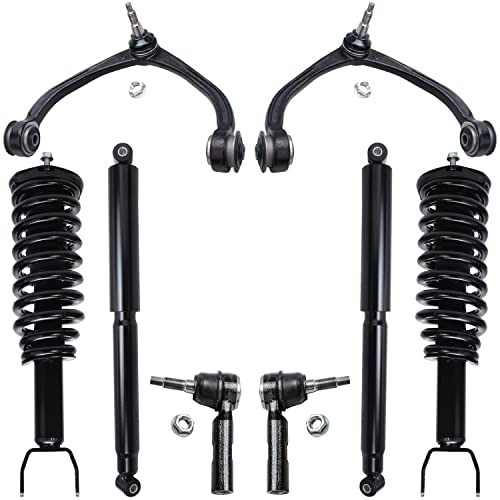 Image of Detroit Axle - 2WD Front End Kit for 05-09 Dodge Dakota Mitsubishi Raider, Upper Control Arms w /Ball Joint Tie Rods Front and Rear Shock Absorbers 2005 2006 2007 2008 2009 Replacement - 8pc Set