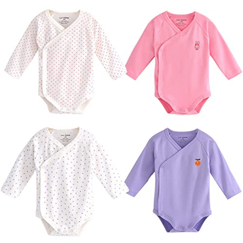 Baby Boys Girls Long Sleeves Kimono Bodysuit Cotton Baby Side-Snap Clothes Pack of Baby Layette Set (Preemie)