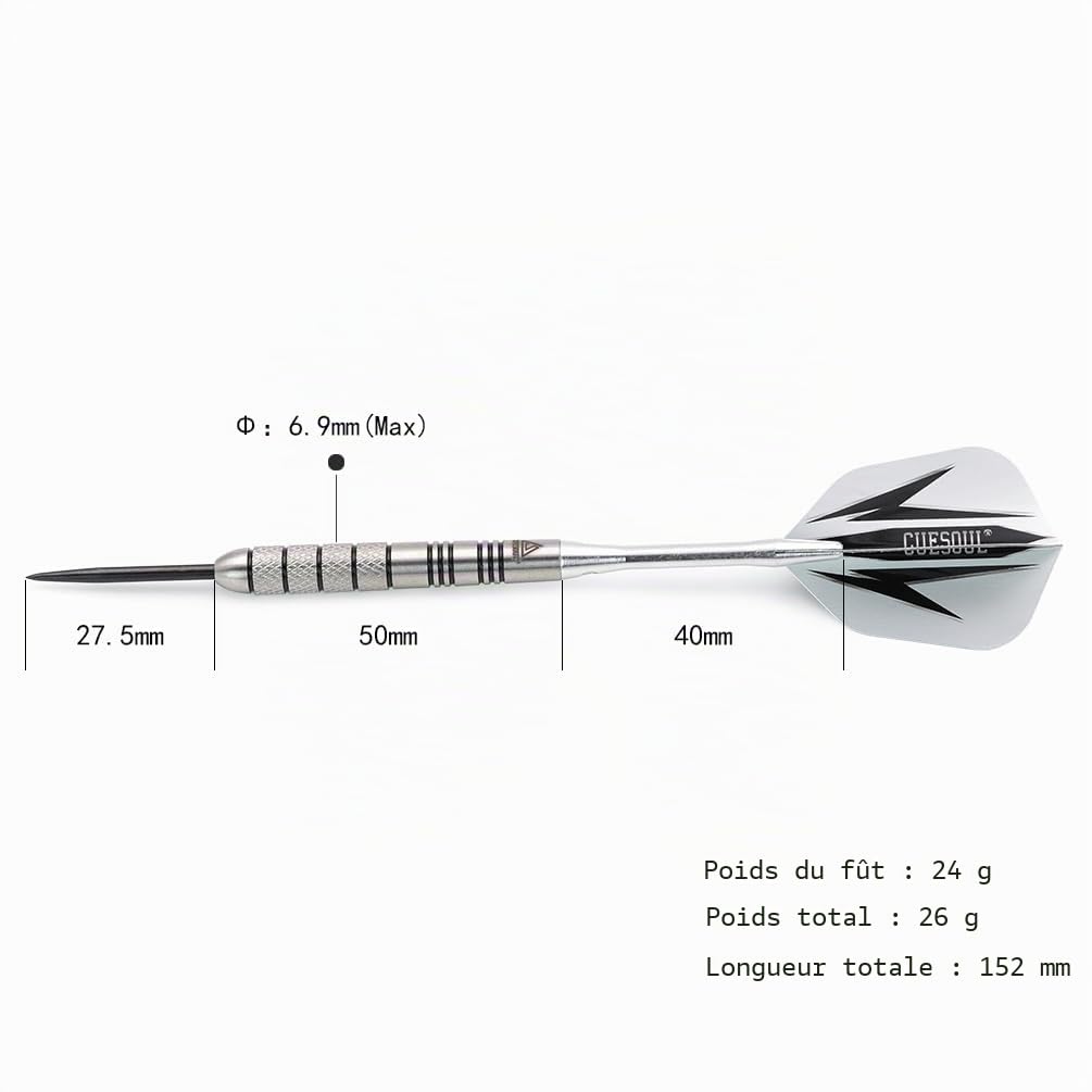 CUESOUL Jeu de fléchettes à pointe en acier tungstène 95 % tungstène 22/24/26/28/30 g