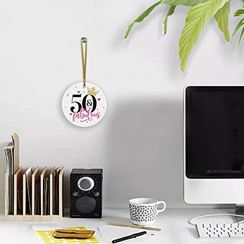 Rewidparty Fabulous 50Th Birthday Ornaments Gifts Keepsake Sign Round Plaque Happy For 50 Years Birthday Gifts Idea Christmas Decoration 3" Circle Ceramic Ornament With Gold Ribbon & Gift Box #TOP5