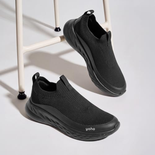 Image of Yoho Men Walking Slip On Shoes | Cushioned, Comfortable, Orthopedic, Lightweight & Breathable Knitted Stretchable Upper | Every Day Casual Wear without Lace, Stylish Footwear for Gents /Boys - UrbanEazyX
