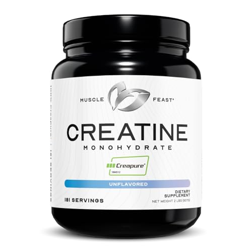 Muscle Feast Creapure Creatine Monohydrate Powder Vegan Keto Friendly Gluten-Free Mass Gainer Muscle Recovery Supplement and Trusted Creatine for Muscle Growth Creatine Powder Unflavored 2lb