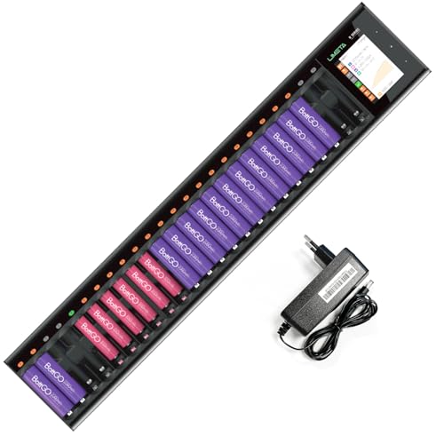 LIMETA R24 48W 1.5A 24-Slot Speedy Smart LCD Display Universal Battery Fast Quick Charger for Rechargeable Batteries AA AAA Li-lon LiHv Ni-MH Ni-Cd Nizn LiFePO4 with AC Wall Adapter