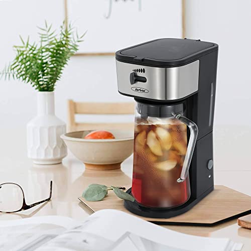 Sunvivi Iced Coffee Maker And Iced Tea Maker Brewing System With 3 Quart Fruit Infusion Flavor Glass Pitcher,Loose Tea Filter,Brew Basket,Perfect For Customized Fruit Tea #TOP6