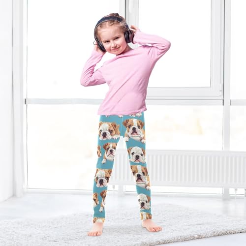 Cute Bulldog Girls Leggings,Workout Leggings for Girls Toddler Athletic Legging Size for 3-10T4