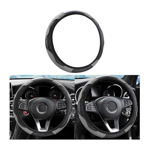Funda para volante de coche, universal de microfibra de piel sintética elástica, 15 pulgadas, con costuras de color antideslizante, accesorios interiores de coche para hombres y mujeres (gris)