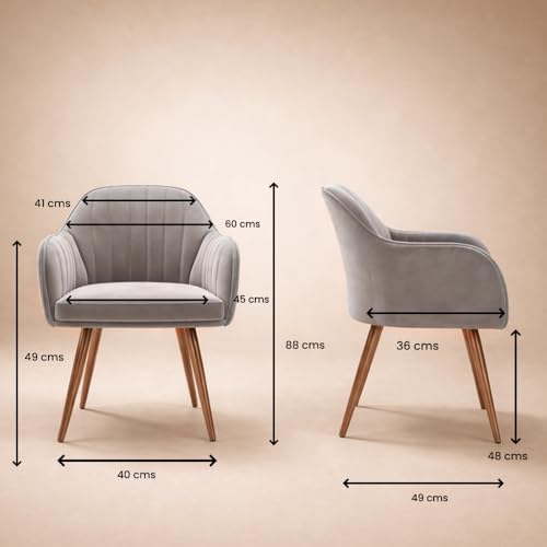 Image of Vergo Plush Velvet Dining Chair, Cushion Seat, Wooden Frame, Metal Legs, Premium Accent Chair for Dining & Lounge Chair for Living Room, Bedroom & Balcony (Set of 4, Light Grey)