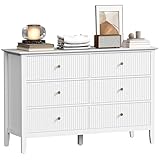 HOMCOM Fluted 6 Drawer Dresser for Bedroom, 47" Wide Chest of Drawers, Modern Double Dresser for Living Room, Hallway, Closet, White