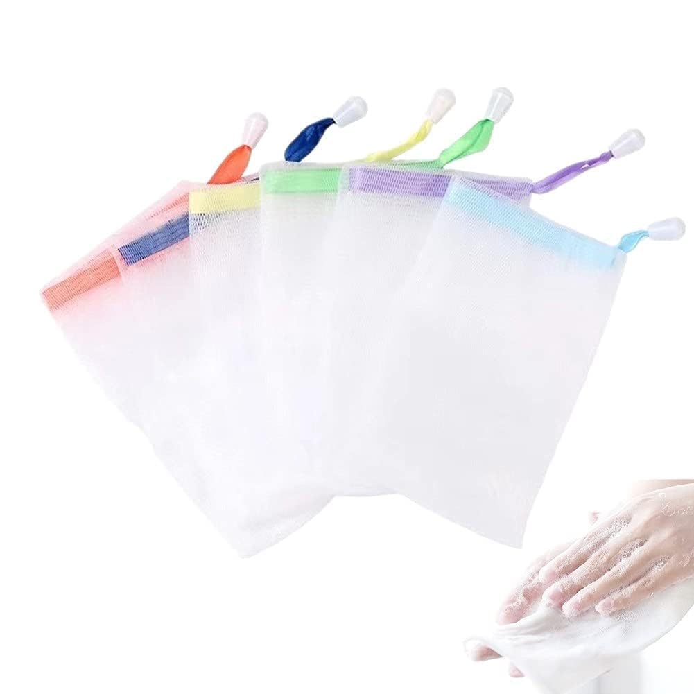 Exfoliating Mesh Soap Pouch Bubble Foam Net Soap Sack Saver Pouch Drawstring Holder Bags (Color Random...10)-image-2
