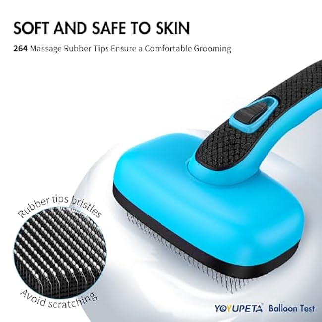 Dog Self Cleaning Slicker Brush for Shedding, Ideal for Short Long Haired Dogs, Including Cat. Removes Loose Fur, Undercoat, Mats, Tangled Hair. Suit for Large Medium Small Animal. Blue-hJyrnBah