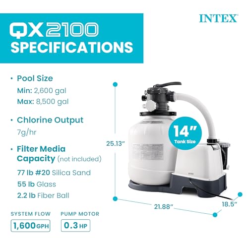 INTEX 2,100 GPH Krystal Clear Sand Filter Pump and Saltwater Pool Chlorine System for Above Ground Pools, Pool Cleaner System with Automatic Timer by Intex - Image 3