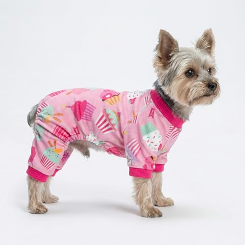 Image of Fitwarm Cupcake Dog Pajamas, Birthday Outfit for Small Dogs Girl, Cozy Pet Onesie with Feet, Pink, Medium