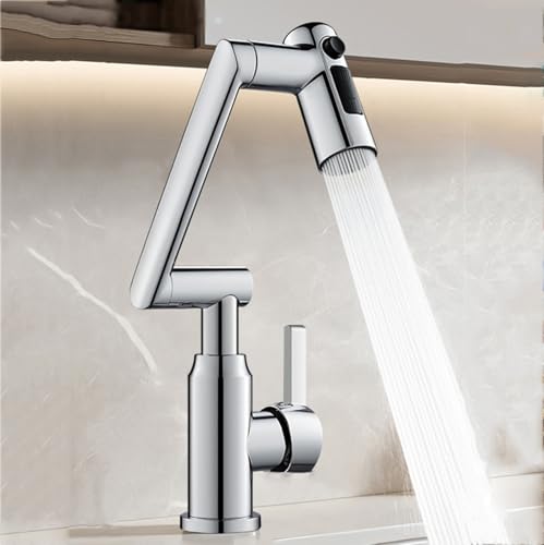 Mitigeur de salle de bain en laiton argenté avec jet cascade 1080°