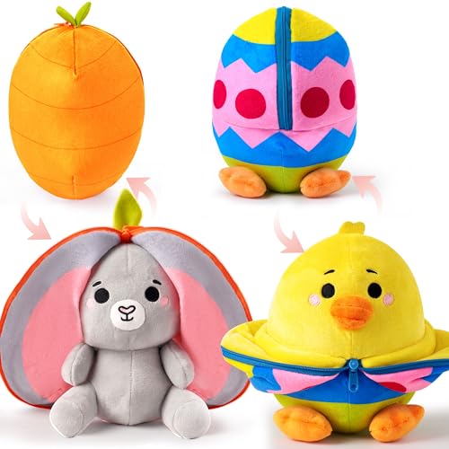JOYIN 2 paquetes de peluche con forma de conejito escondido, peluche con alas de pollito de orejas caídas y cremallera, cojín para ocultar huevos de zanahoria, peluche reversible de Pas